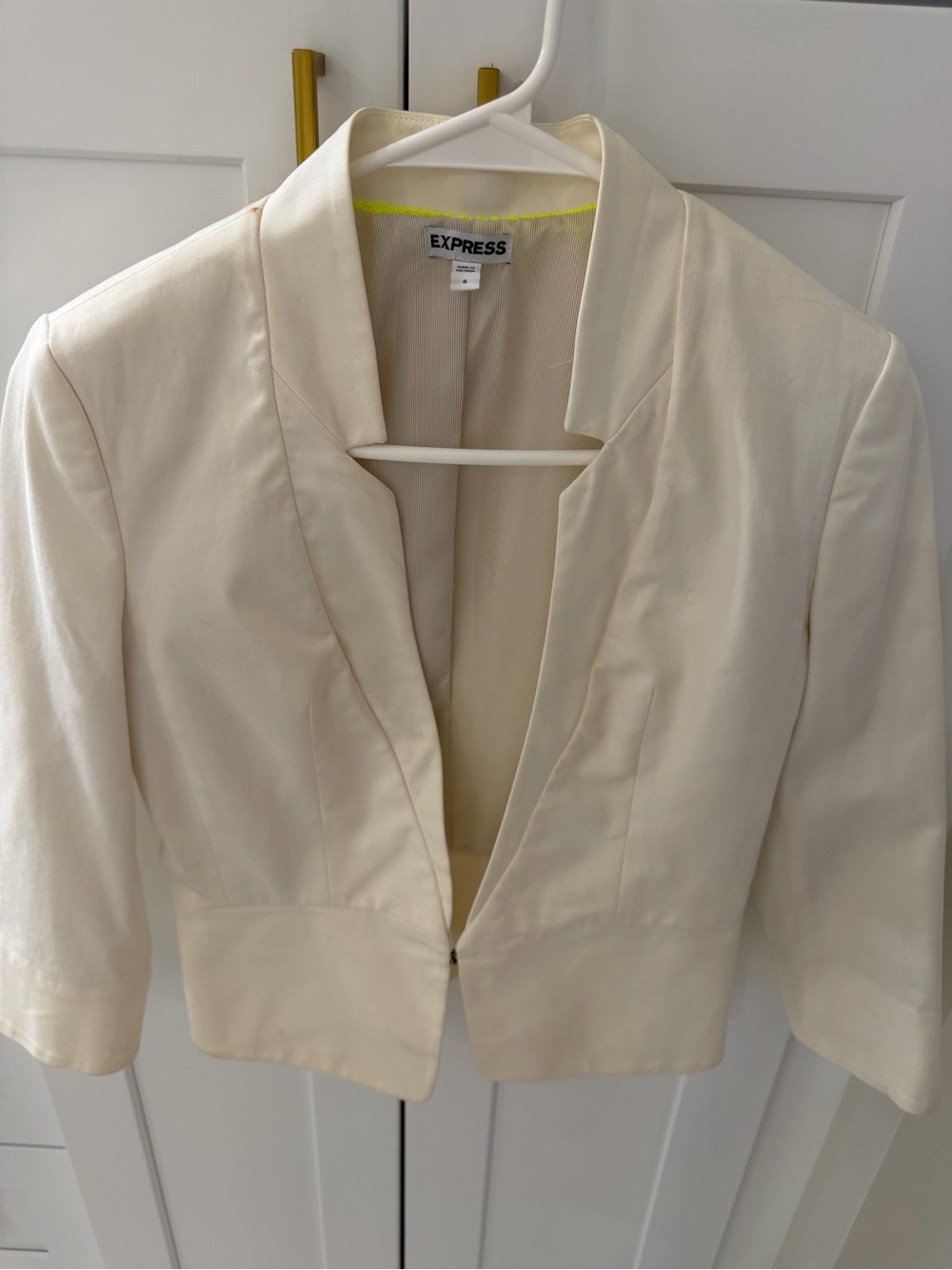 Express Women's Cream Cropped Open Blazer Jacket